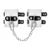 Бело-черные наручники с двумя ремешками и люверсами - Pecado - купить с доставкой в Балаково