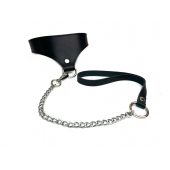 Черный кожаный ошейник Black Phoenix с поводком - БДСМ Арсенал - купить с доставкой в Балаково