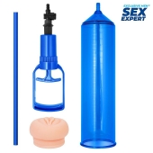 Синяя вакуумная помпа с реалистичной вставкой - Sex Expert - в Балаково купить с доставкой