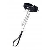 Черный кожаный ошейник-воротник с поводком - Pecado - купить с доставкой в Балаково