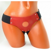 Красные кожаные трусики для страпона - БДСМ Арсенал - купить с доставкой в Балаково