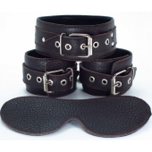 Набор БДСМ-аксессуаров из мягкой кожи черного цвета - БДСМ Арсенал - купить с доставкой в Балаково