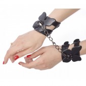 Черные кожаные наручники «Бабочка» - Sitabella - купить с доставкой в Балаково