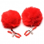 Красные зажимы на соски с помпонами Pom Pom - XR Brands - купить с доставкой в Балаково