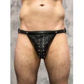Кожаные мужские трусы-джоки со шнуровкой - БДСМ Арсенал купить с доставкой