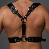Черная кожаная мужская портупея с регулируемыми ремешками - Crazy Handmade - купить с доставкой в Балаково