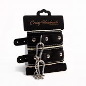 Черные скругленные наручники с мягкой бежевой подкладкой - Crazy Handmade - купить с доставкой в Балаково
