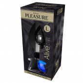 Серебристая анальная втулка с синим кристаллом Mini Metal Butt L - 9 см. - Adrien Lastic