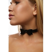 Черный кожаный однослойный чокер с бабочкой - Crazy Handmade - купить с доставкой в Балаково