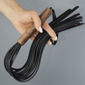 Черная кожаная плеть с деревянной рукоятью - 58 см. - Sitabella - купить с доставкой в Балаково