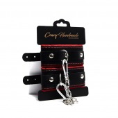 Черные наручники с красной подкладкой, строчками и скругленными ремешками - Crazy Handmade - купить с доставкой в Балаково