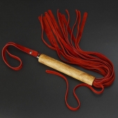 Красная велюровая плеть с деревянной рукоятью - 44 см. - Sitabella - купить с доставкой в Балаково