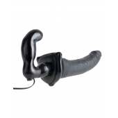 Черный страпон с вагинальной пробкой Deluxe Vibrating Penetrix Strap-On - 19 см. - Pipedream - купить с доставкой в Балаково