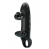 Черная вибронасадка на пенис с подхватом мошонки - 20 см. - Baile - в Балаково купить с доставкой