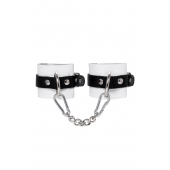 Бело-черные кожаные наручники с одним ремешком с люверсами - Pecado - купить с доставкой в Балаково