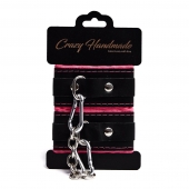 Черно-розовые скругленные наручники с мягкой подкладкой - Crazy Handmade - купить с доставкой в Балаково