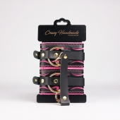Черные кожаные оковы с розовой строчкой - Crazy Handmade - купить с доставкой в Балаково
