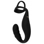 Черное эрекционное кольцо со стимуляцией промежности и анальной пробкой Cock Ring with RC Prostate Plug - Orion - в Балаково купить с доставкой