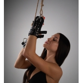 Черные высокие кожаные наручники для подвешивания - Crazy Handmade - купить с доставкой в Балаково