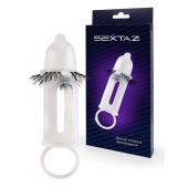 Эластичная насадка на пенис с подхватом мошонки и стимулирующими «ресничками» - Sextaz - в Балаково купить с доставкой