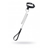 Черный узкий однослойный ошейник с серебристым поводком-цепочкой - Pecado - купить с доставкой в Балаково