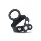 Черное эрекционное кольцо с подхватом мошонки на кнопках VS6 - Blush Novelties - в Балаково купить с доставкой