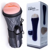 Телесный мастурбатор-вагина в черной колбе с вибрацией - Boys of Toys - в Балаково купить с доставкой