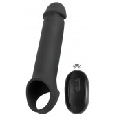 Черная вибронасадка для пениса с хомутом для мошонки и пультом ДУ Remote Controlled Penis Extension - Orion - в Балаково купить с доставкой