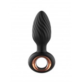 Черная анальная пробка с вибрацией, вращением и пультом ДУ - Secwell