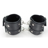 Черные кожаные оковы с двумя пряжками - БДСМ Арсенал - купить с доставкой в Балаково