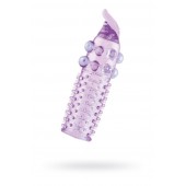 Гелевая фиолетовая насадка с шариками, шипами и усиком - 11 см. - Toyfa Basic - в Балаково купить с доставкой