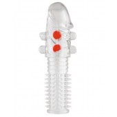 Гелевая прозрачная насадка с шариками и шипами - 14 см. - Toyfa Basic - в Балаково купить с доставкой