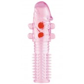 Гелевая розовая насадка с шариками и шипами - 14 см. - ToyFa - в Балаково купить с доставкой