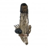 Дымчатая удлиняющая насадка с вибрацией и отростком для преданусного массажа - Baile - в Балаково купить с доставкой