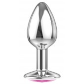 Малая серебристая анальная пробка Diamond Pink Sparkle Small с розовым кристаллом - 7 см. - Lola Games - купить с доставкой в Балаково