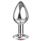 Большая серебристая анальная пробка Diamond Red Sparkle Large с красным кристаллом - 8 см. - Lola Games - купить с доставкой в Балаково