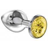 Большая серебристая анальная пробка Diamond Yellow Sparkle Large с жёлтым кристаллом - 8 см. - Lola Games - купить с доставкой в Балаково