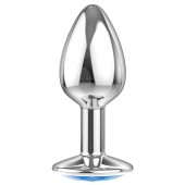 Малая серебристая анальная пробка Diamond Light blue Sparkle Small с голубым кристаллом - 7 см. - Lola Games - купить с доставкой в Балаково