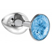 Малая серебристая анальная пробка Diamond Light blue Sparkle Small с голубым кристаллом - 7 см. - Lola Games - купить с доставкой в Балаково