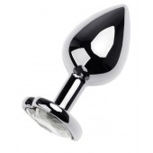 Серебристая анальная пробка с прозрачным кристаллом-сердцем - 8 см. - ToyFa - купить с доставкой в Балаково