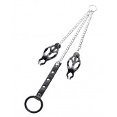 Черно-серебристые зажимы для сосков с кольцом для пениса TOYFA Metal - ToyFa - купить с доставкой в Балаково