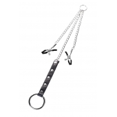 Серебристо-чёрные зажимы для сосков с кольцом для пениса TOYFA Metal - ToyFa - купить с доставкой в Балаково