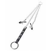 Серебристо-чёрные зажимы для сосков с кольцом для пениса TOYFA Metal - ToyFa - купить с доставкой в Балаково