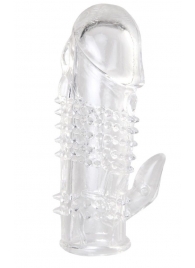 Прозрачная гелевая насадка с шипами и клиторальным отростком - 13 см. - Toyfa Basic - в Балаково купить с доставкой