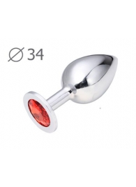 Коническая серебристая анальная втулка с красным кристаллом - 8,2 см. - Anal Jewelry Plug - купить с доставкой в Балаково