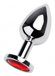 Серебристая коническая анальная пробка с красным кристаллом - 8 см. - ToyFa - купить с доставкой в Балаково