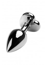 Серебристая коническая анальная пробка с красным кристаллом-сердечком - 7 см. - ToyFa - купить с доставкой в Балаково