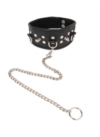 Черный ошейник с шипами и металлическим поводком-цепочкой - Notabu - купить с доставкой в Балаково