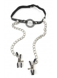 Кляп, соединенный цепочкой с клипсами для сосков - Pipedream - купить с доставкой в Балаково