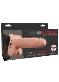 Телесный перезаряжаемый вибрострапон 7  Hollow Rechargeable Strap-on with Balls - 20,3 см. - Pipedream - купить с доставкой в Балаково